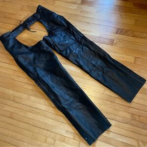 LEATHER KING Leather Chaps Mesh Lined Adjustable Pockets Punk Goth Moto Unisex